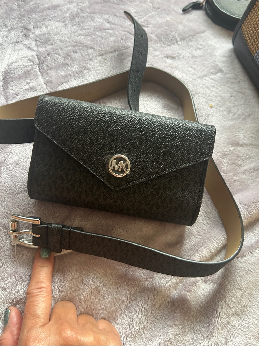 Michael Kors Black Logo Mini Belt Bag with Silver MK Emblem